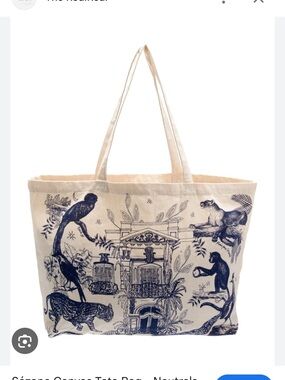 Sezane Canvas Tote Bag with Navy Wildlife Print